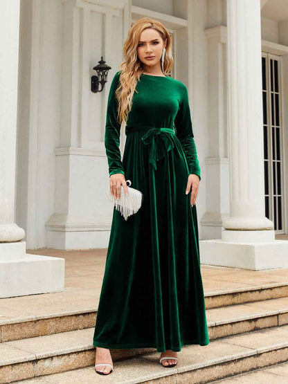 Tie Front Long Velvet Maxi Dress