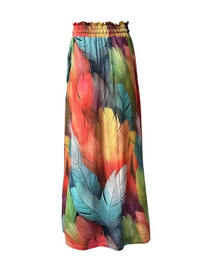 women_fashion - littlescollectionSkirtPrinted Vibrant Maxi Skirt with Pockets For Summer Festivalsdrawstring skirt