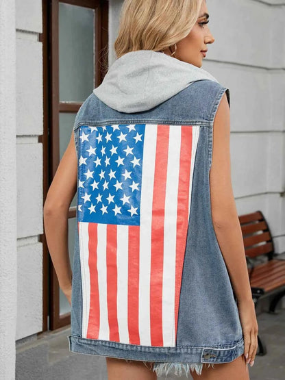 US Flag Button Up Denim jean Jacket