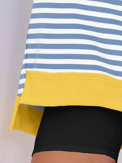 women_fashion - littlescollectionSweatshirt womenNotched Long Sleeve Oversized Contrast Trimming SweatshirtShip From Overseas