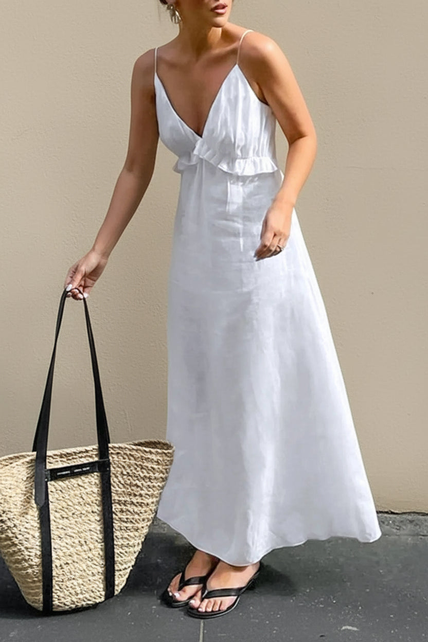 women_fashion - littlescollectionCotton dressRuffled White Cotton A - line Classic Maxi DressCotton flayer dress