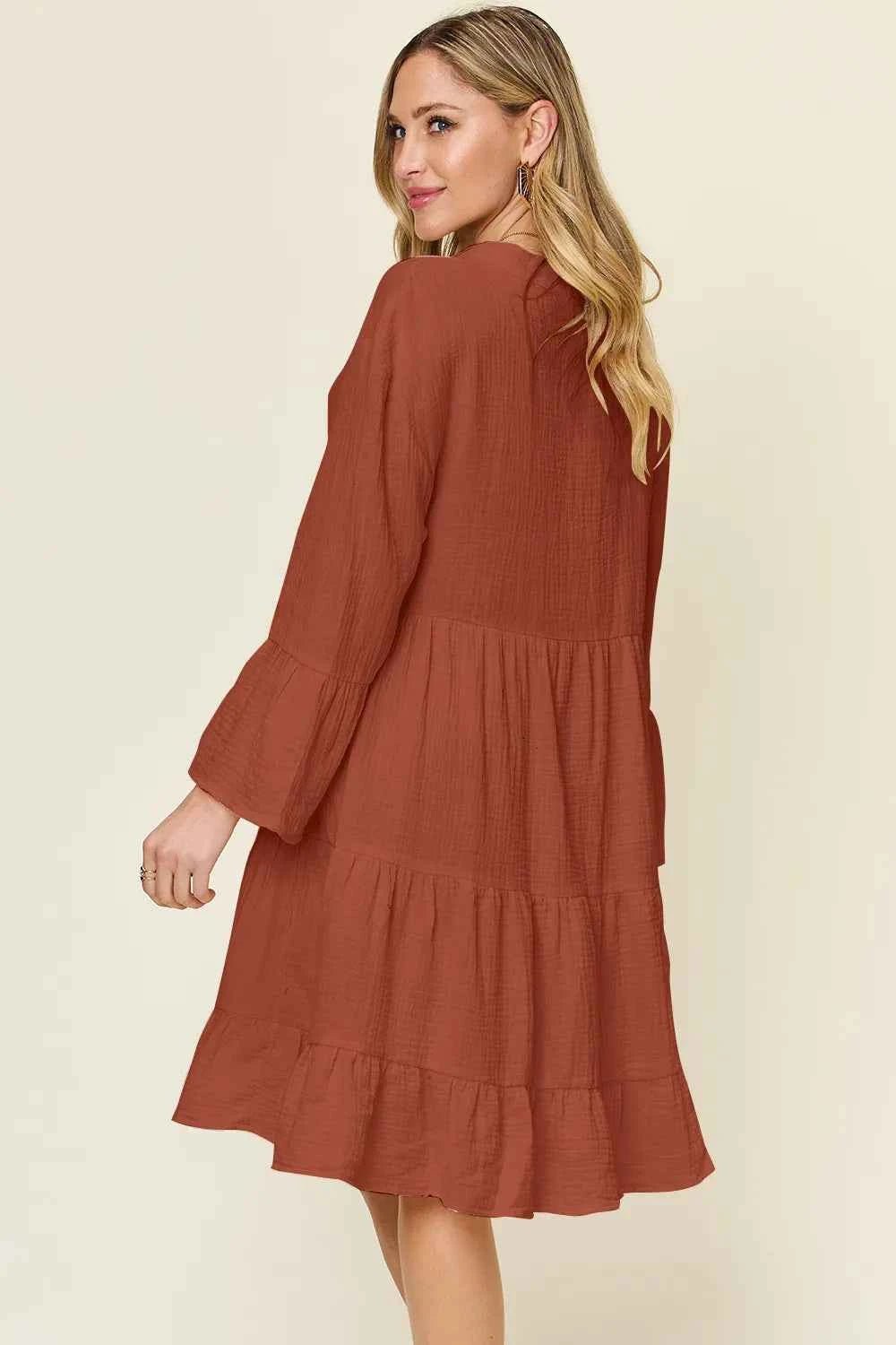 women_fashion - littlescollectionCotton dressTexture Button Up Ruffle Hem Cotton Dress Plus SizeBaggy dress cotton
