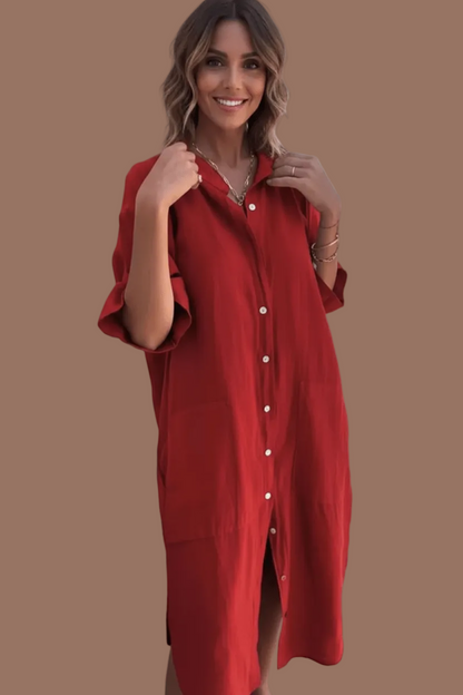 women_fashion - littlescollectionMidi dress linenCotton - Linen Button - Down Shirt Dress Patch Pockets Womenbutton down dress