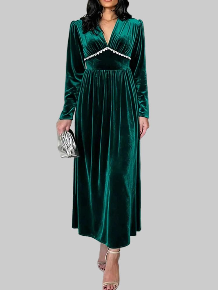 women_fashion - littlescollectionEvening GownVelas Velvet V - Neck Long Sleeve Dresschristmas dresses