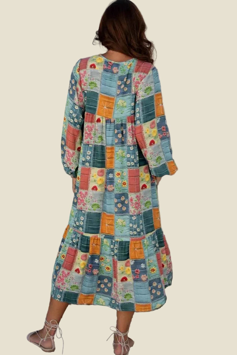 women_fashion - littlescollectionCotton dressFloral Boho Checkered Cotton V - Neck Dress