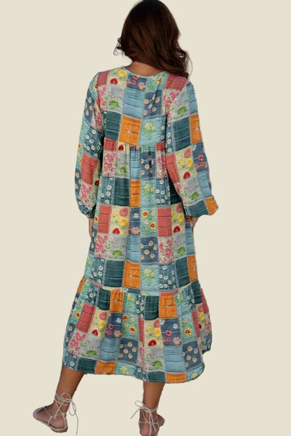 women_fashion - littlescollectionCotton dressFloral Boho Checkered Cotton V - Neck Dress
