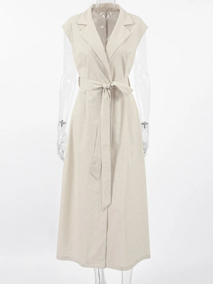 women_fashion - littlescollectionDressBelted Cap Sleeve Linen - Cotton Maxi DressChic Charm