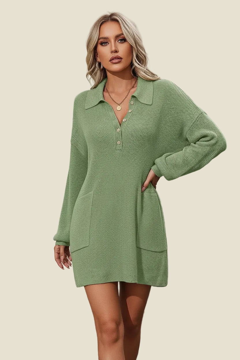 Collared Sweater Dress with Pockets