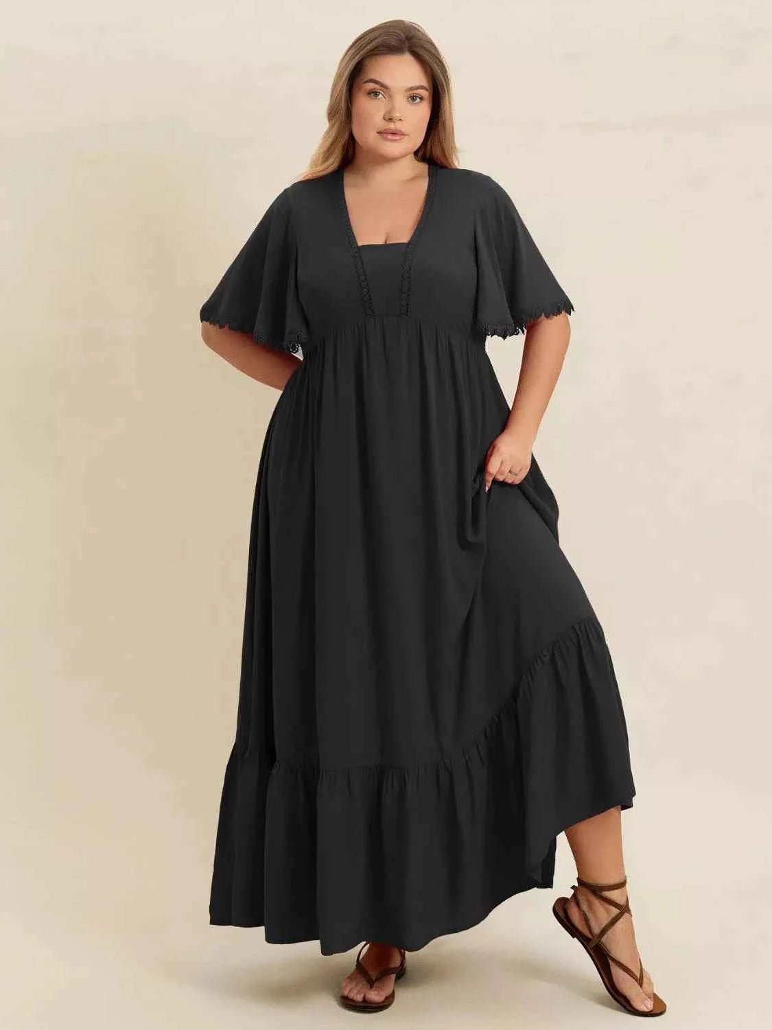 women_fashion - littlescollectionDressPlus Size Boho Ruffled Maxi Dress with Flutter Sleeves
