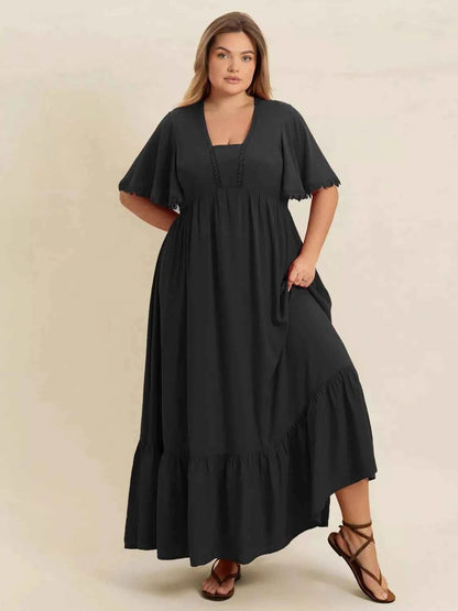 women_fashion - littlescollectionDressPlus Size Boho Ruffled Maxi Dress with Flutter Sleeves