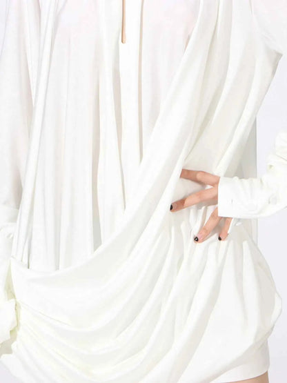 women_fashion - littlescollectionDressRuched Long Sleeve Cotton Mini Dresslong sleeve dress