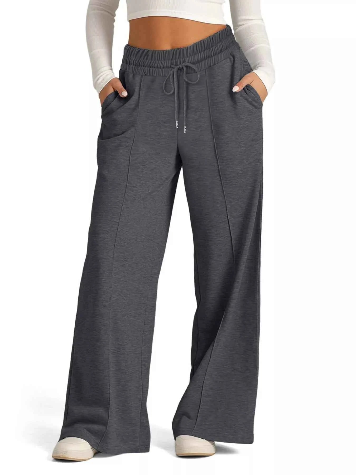 women_fashion - littlescollectionsweatpantsWide Leg Drawstring Sweatpants Womencomfortable pants women