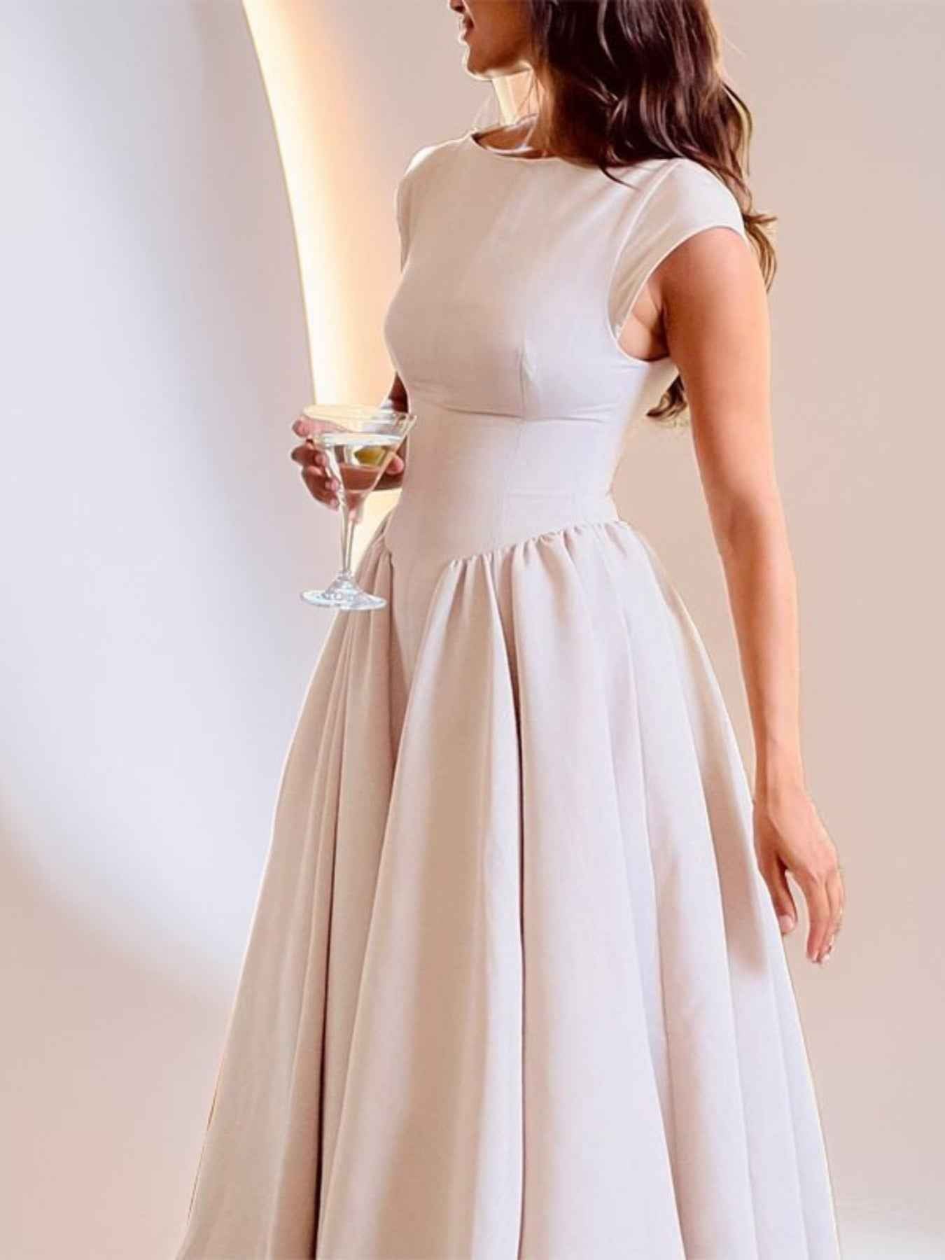 Backless A-Line Midi Dress Cap Sleeve Plus Size Women&
