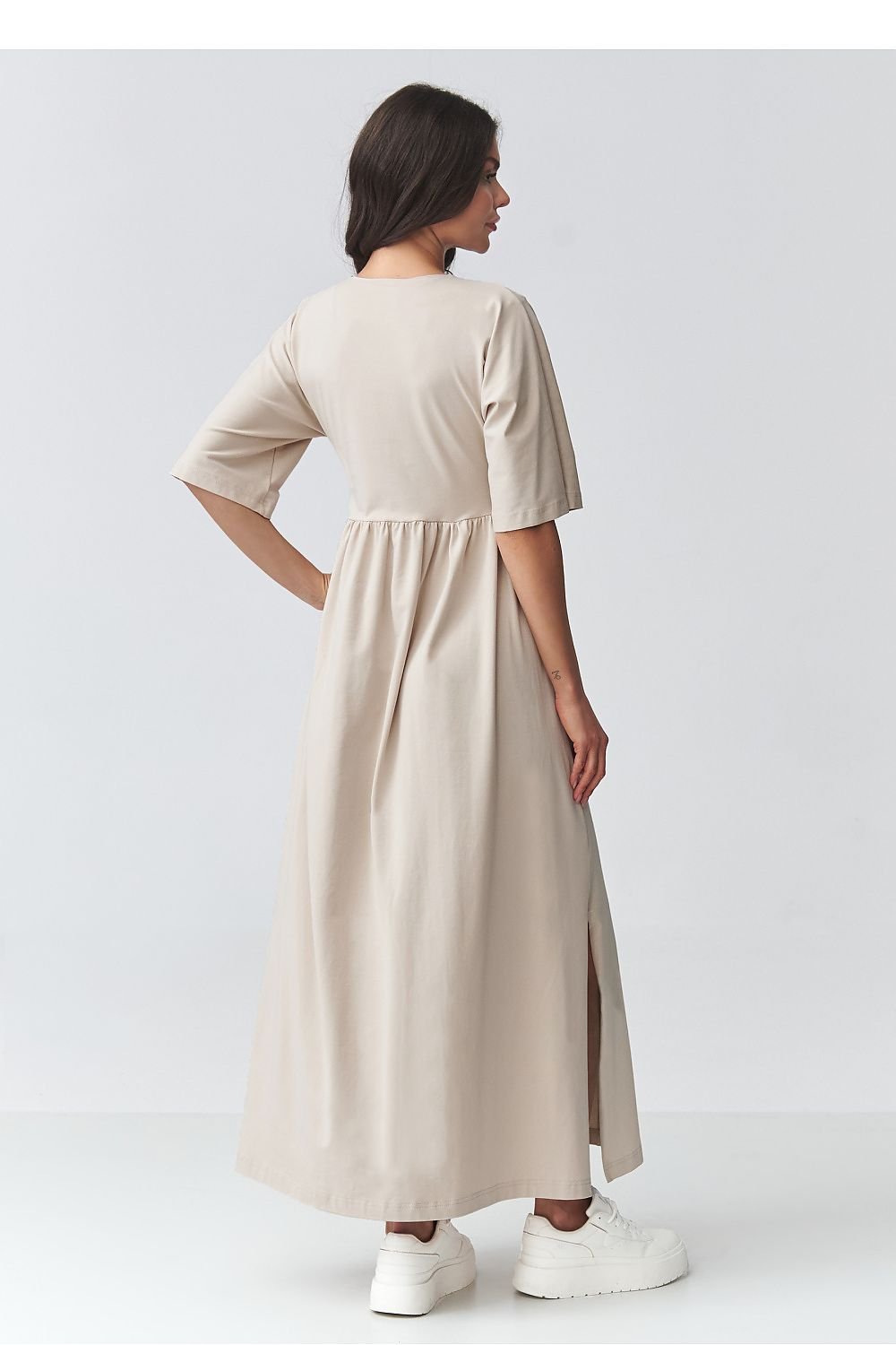 women_fashion - littlescollectionDressV - Neck Maxi Daydress | Waistline Cut Cotton Blendmaxi dress
