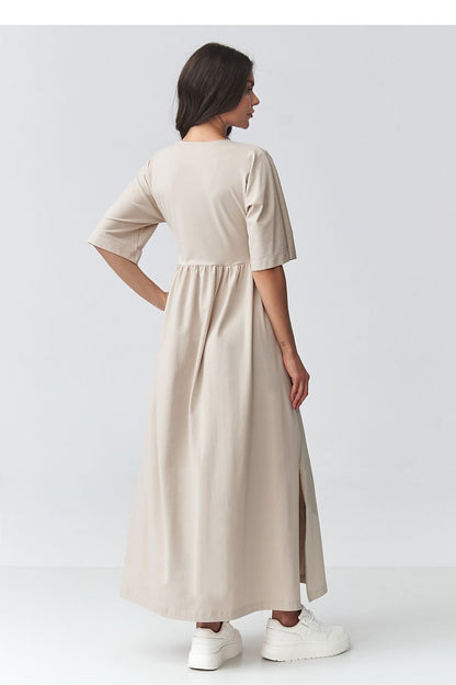 women_fashion - littlescollectionDressV - Neck Maxi Daydress | Waistline Cut Cotton Blendmaxi dress