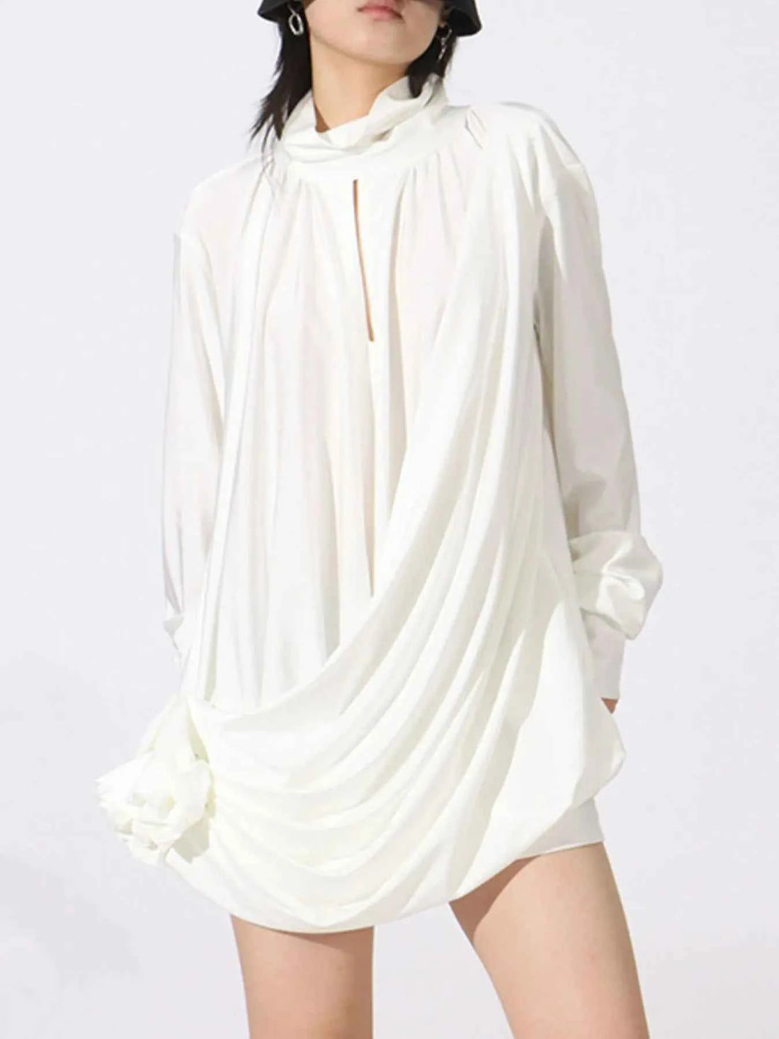 women_fashion - littlescollectionDressRuched Long Sleeve Cotton Mini Dresslong sleeve dress