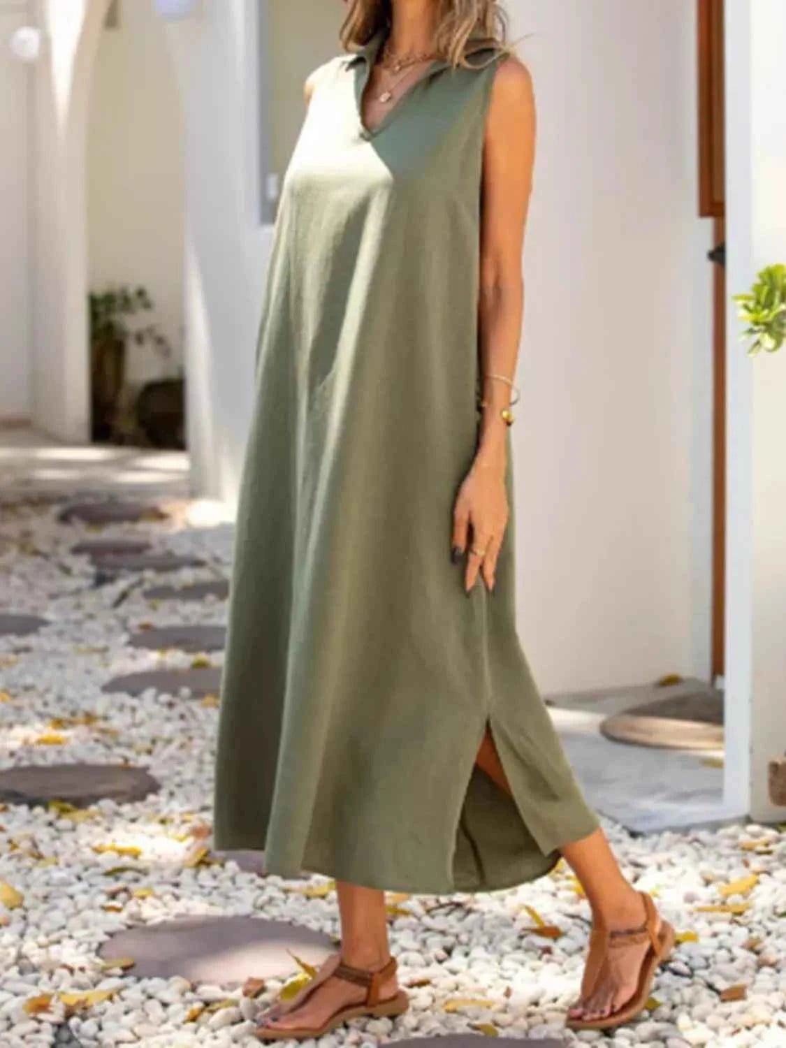women_fashion - littlescollectionLong dressSide Slit Sleeveless Classic Long Dress Plus Size