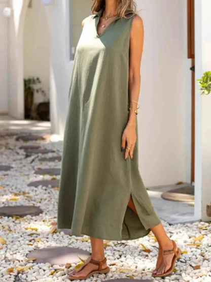 women_fashion - littlescollectionLong dressSide Slit Sleeveless Classic Long Dress Plus Size
