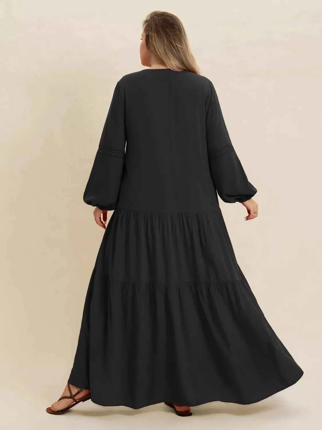women_fashion - littlescollectionDressPlus Size Bohemian Tiered Maxi Dress with Balloon SleevesRusttydustty