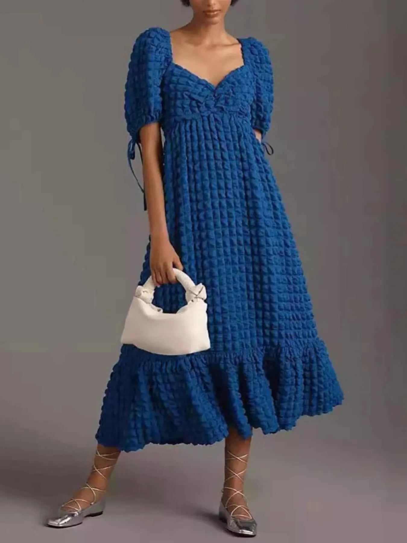 women_fashion - littlescollectionDressSweetheart Neck Puff Sleeve Vintage Textured DressShipping delay Feb 1 - Mar 1