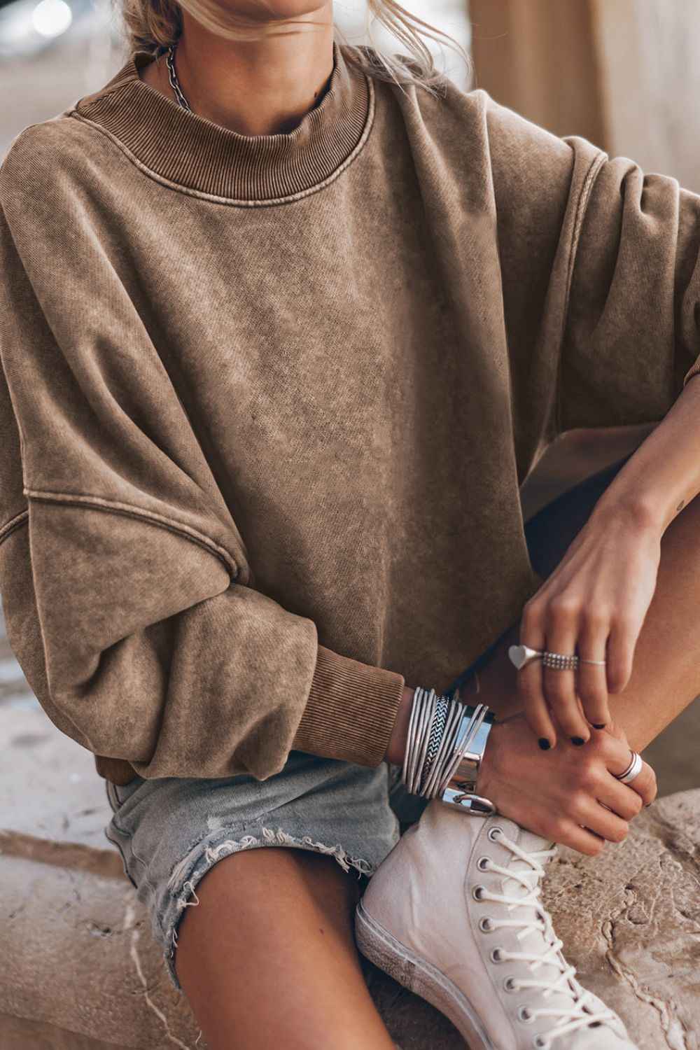 Mock Neck Velvet Sweatshirt Women
