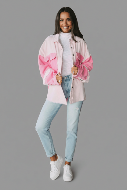 women_fashion - littlescollectionShacketTwo - tone Color Block Exposed Seam Corduroy Cotton Shacket