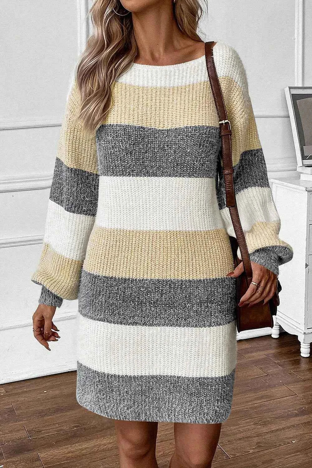 Color Block Sweater Midi Dress 