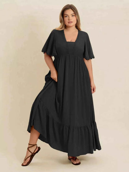 women_fashion - littlescollectionDressPlus Size Boho Ruffled Maxi Dress with Flutter Sleeves