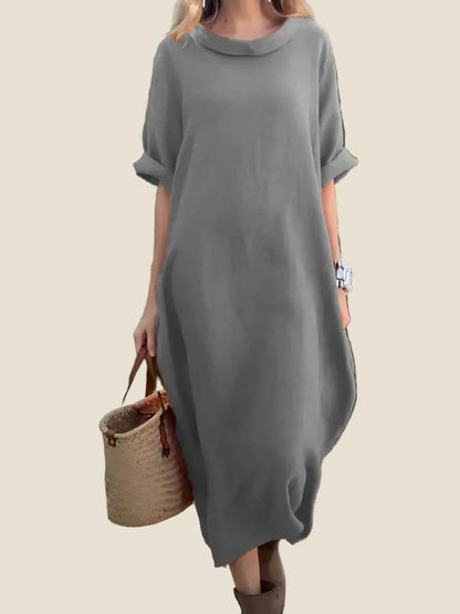 Boho Midi Dress Oversized Round Neck Casual Dress