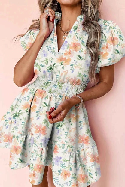 women_fashion - littlescollectionmini dressFloral Cotton Frill Notched Vintage vibes Mini DressCotton dress