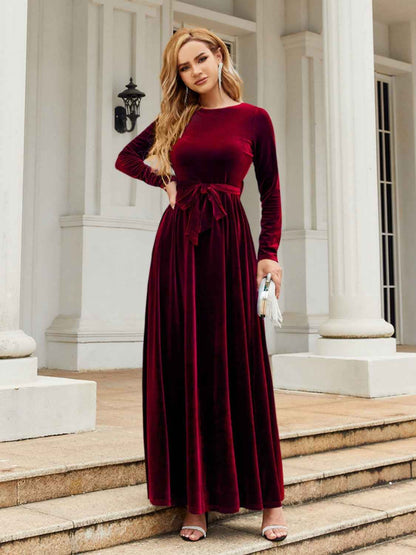 Tie Front Long Velvet Maxi Dress