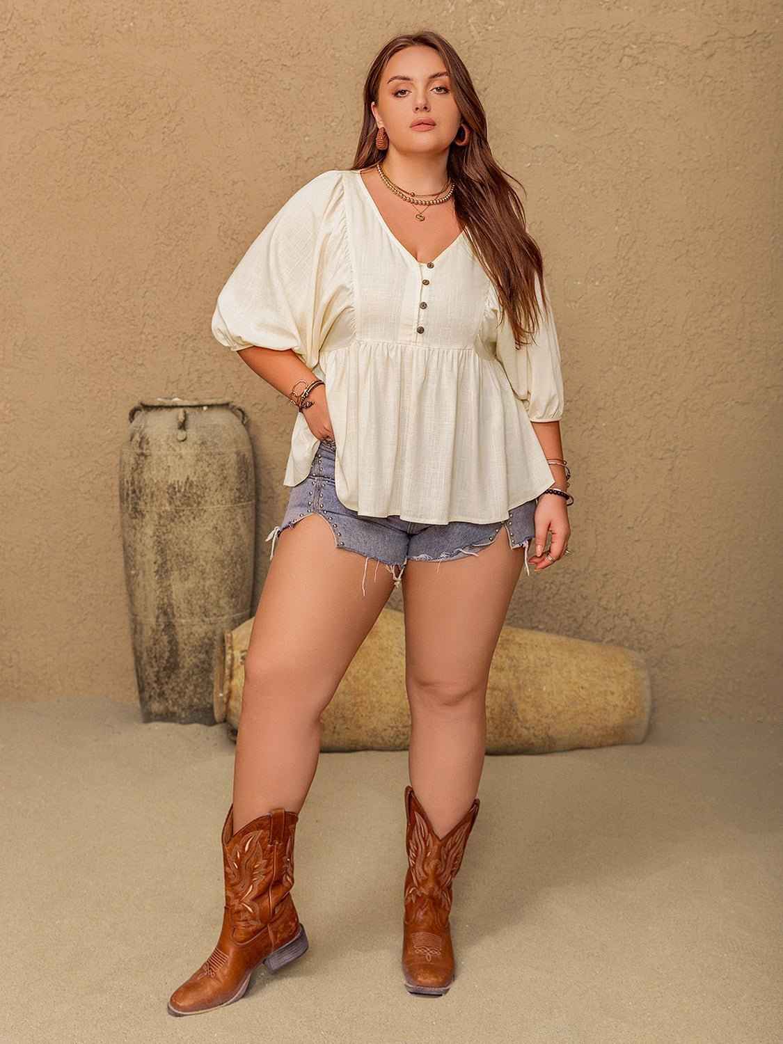 Plus Size Peplum Ruffle Blouse
