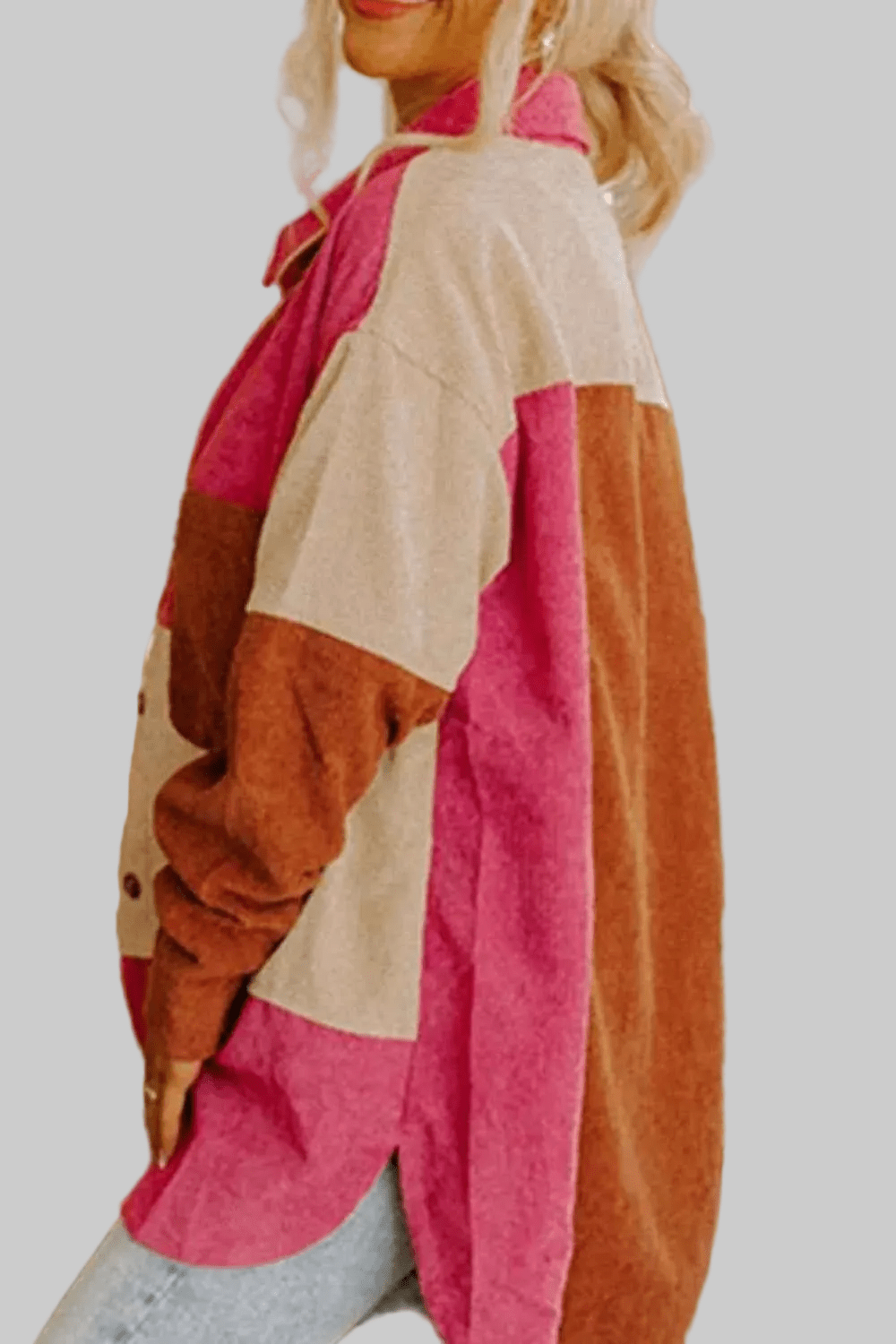 women_fashion - littlescollectionShacketColor Block Boho Curved Hem Corduroy Shacket with Pocketjacketswomen fashion