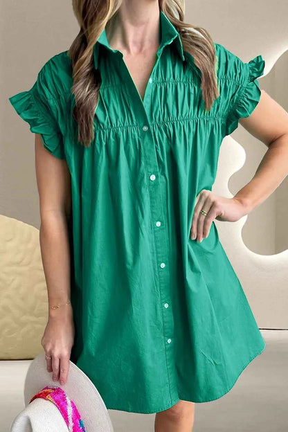 women_fashion - littlescollectionmini dressRuffled Flounce Sleeve Loose Cotton Mini Dresscotton mini dress