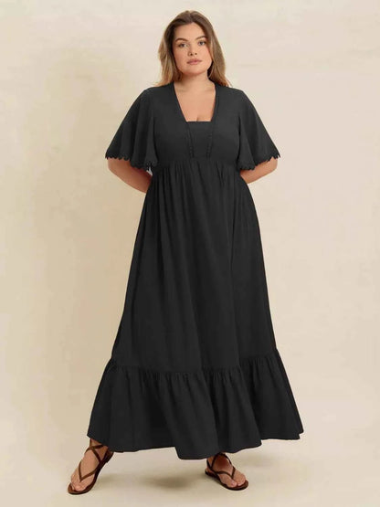 women_fashion - littlescollectionDressPlus Size Boho Ruffled Maxi Dress with Flutter Sleeves