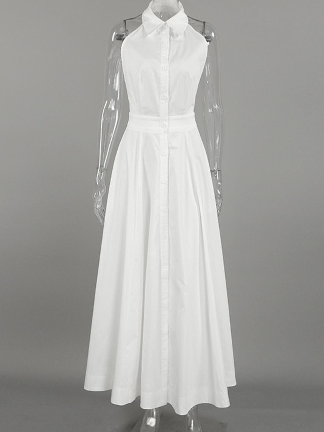 women_fashion - littlescollectionCotton dressBackless Button - Front Sleeveless Cotton Maxi Dress Womenmaxi dress