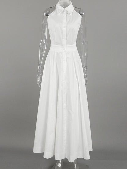 women_fashion - littlescollectionCotton dressBackless Button - Front Sleeveless Cotton Maxi Dress Womenmaxi dress