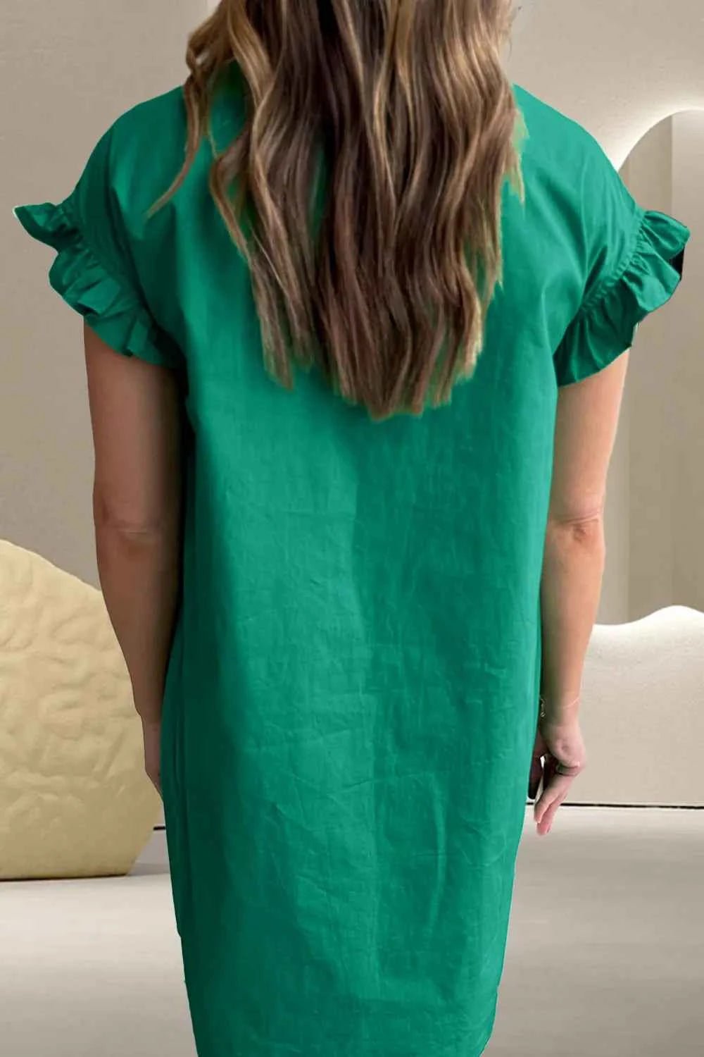 women_fashion - littlescollectionmini dressRuffled Flounce Sleeve Loose Cotton Mini Dresscotton mini dress