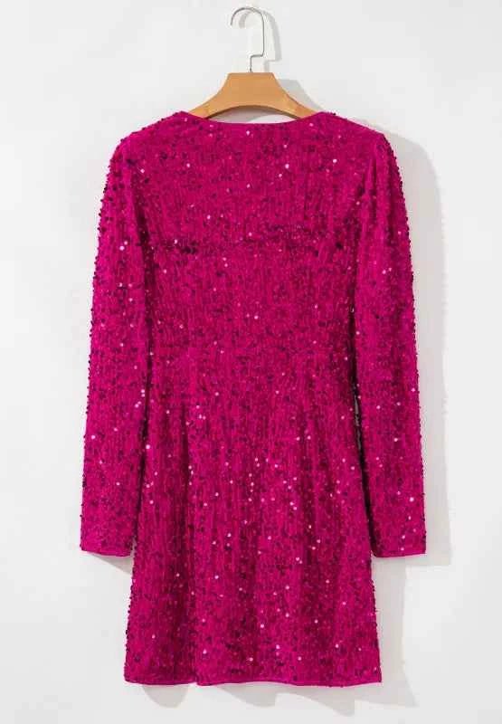 women_fashion - littlescollectionmini dressSequin Surplice Long Sleeve Mini DressSequin dress