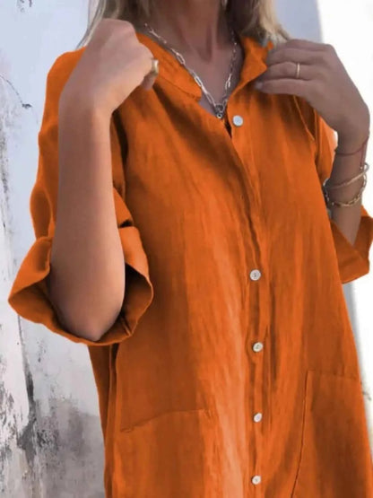 women_fashion - littlescollectionMidi dress linenCotton - Linen Button - Down Shirt Dress Patch Pockets Womenbutton down dress