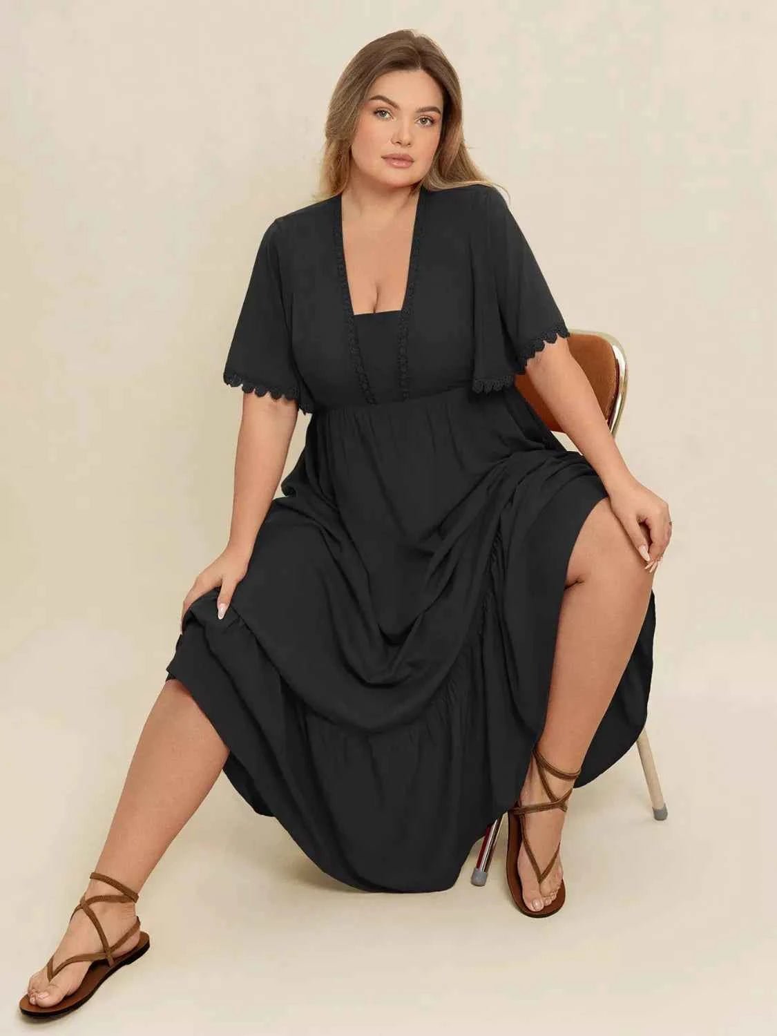 women_fashion - littlescollectionDressPlus Size Boho Ruffled Maxi Dress with Flutter Sleeves