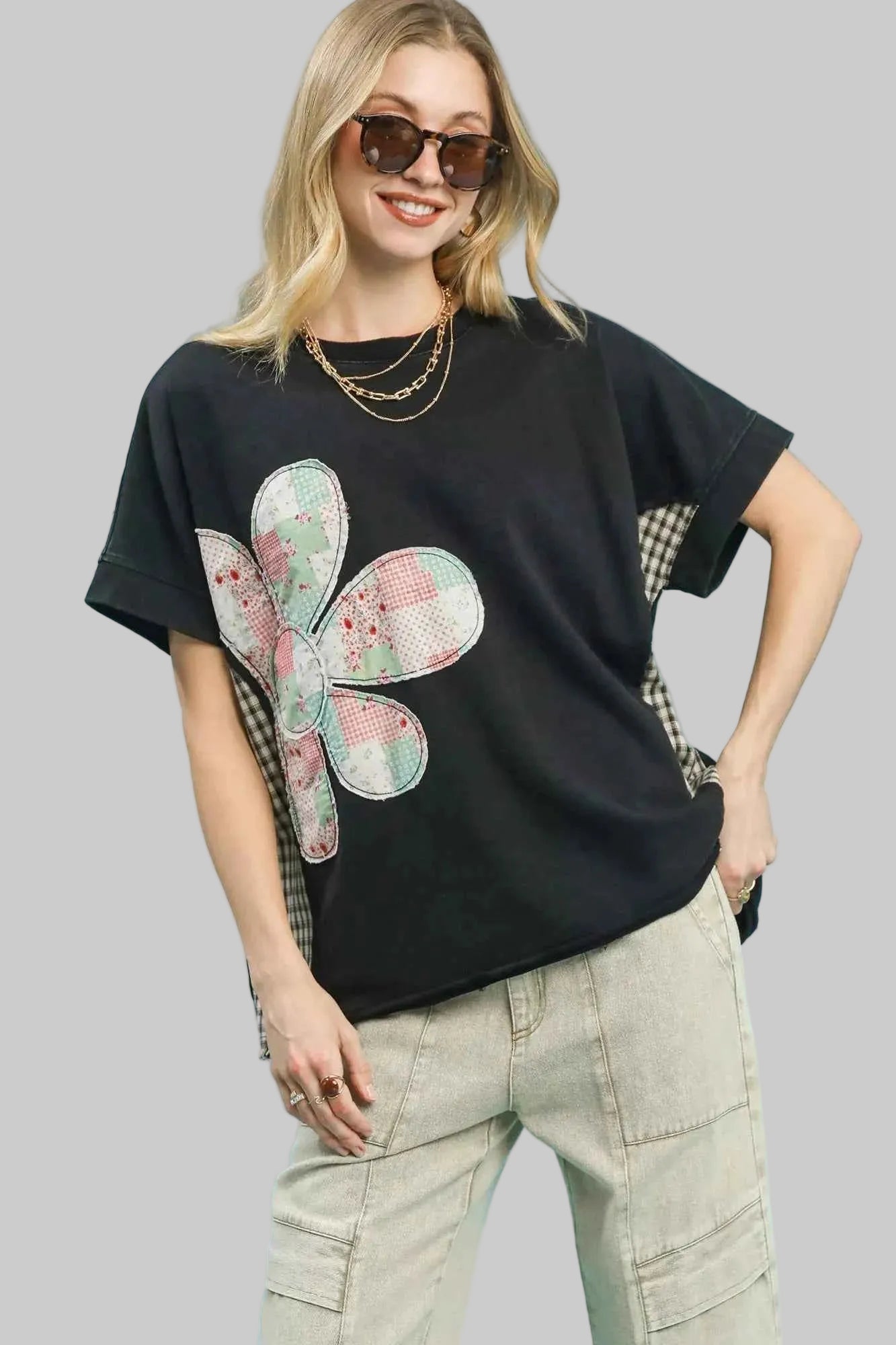 women_fashion - littlescollectionblouseUmgi Mineral Wash Patchwork Cotton French Terry Top