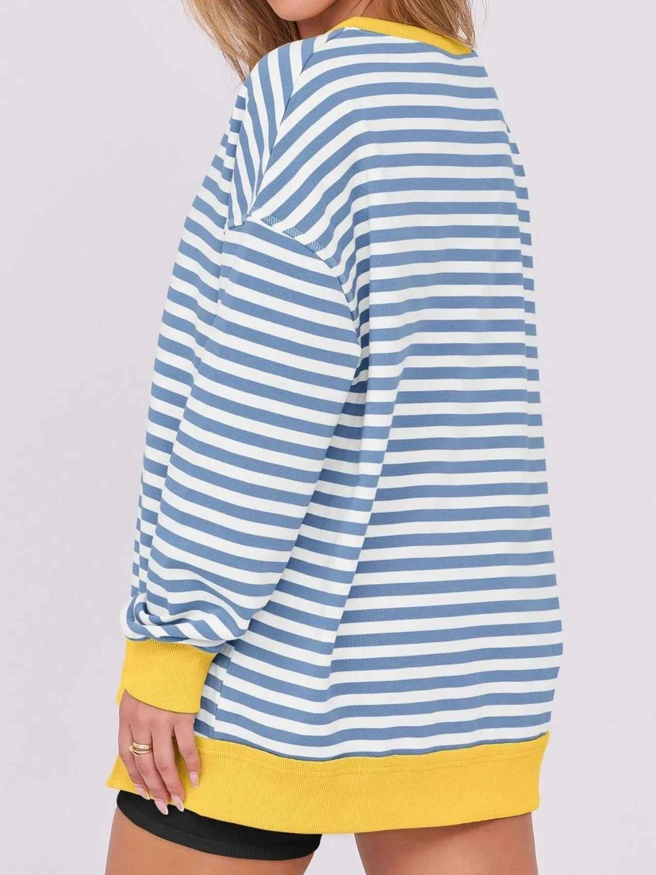 women_fashion - littlescollectionSweatshirt womenNotched Long Sleeve Oversized Contrast Trimming SweatshirtShip From Overseas