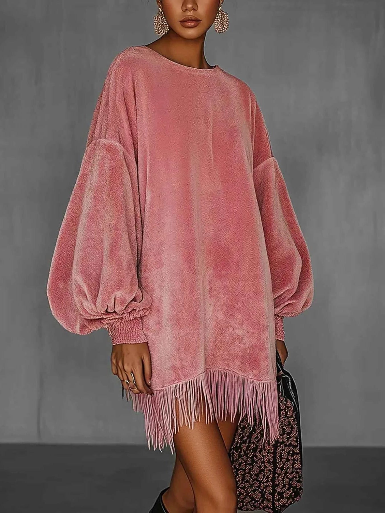 women_fashion - littlescollectionmini dressVelvet Fringe Hem Mini Dress Womenfringe dress