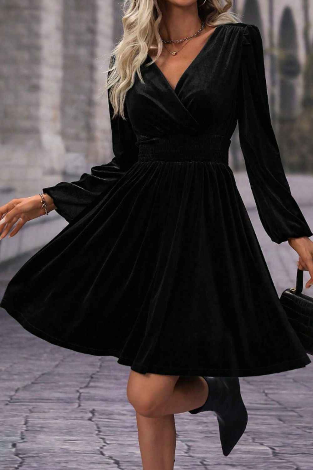 Crossover Bodice Black  Velvet Dress