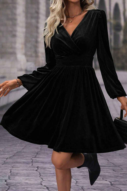 Crossover Bodice Black  Velvet Dress