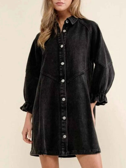 women_fashion - littlescollectionRuffled Cuff Button - Down Denim Dress