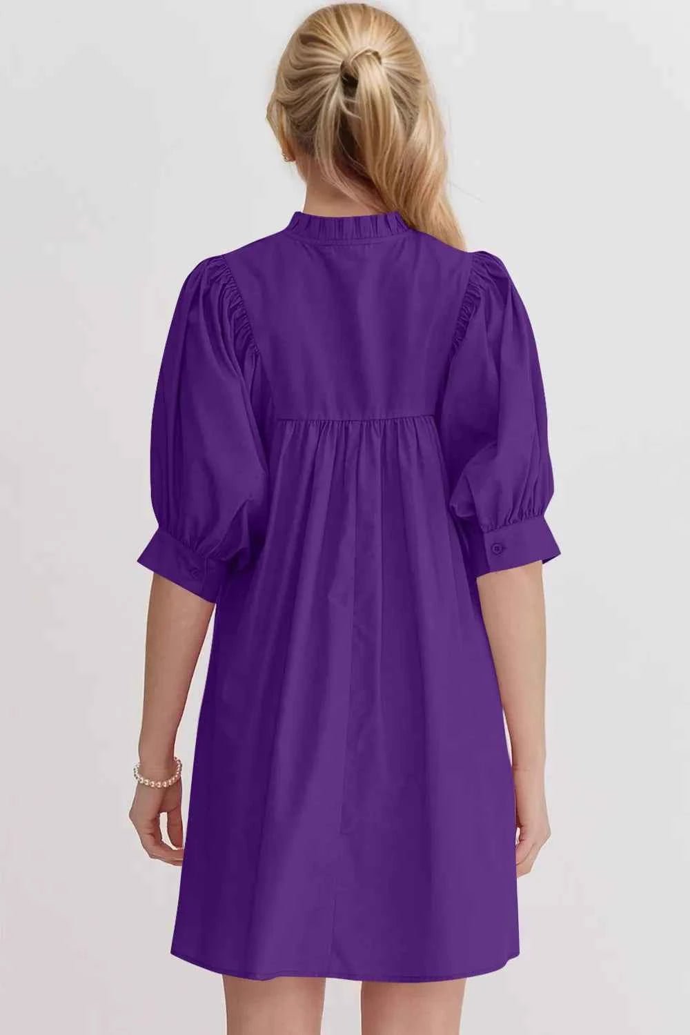 women_fashion - littlescollectionCotton dressFrill Notched Puff Sleeve Babydoll Mini Cotton DressBaggy dress cotton