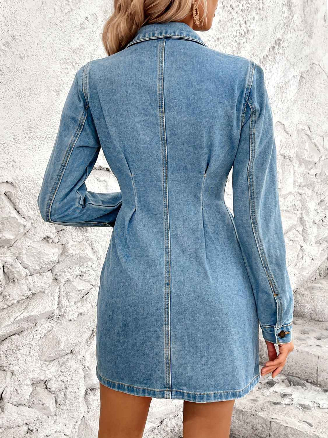 Pocketed Button Up Washed Denim Dress