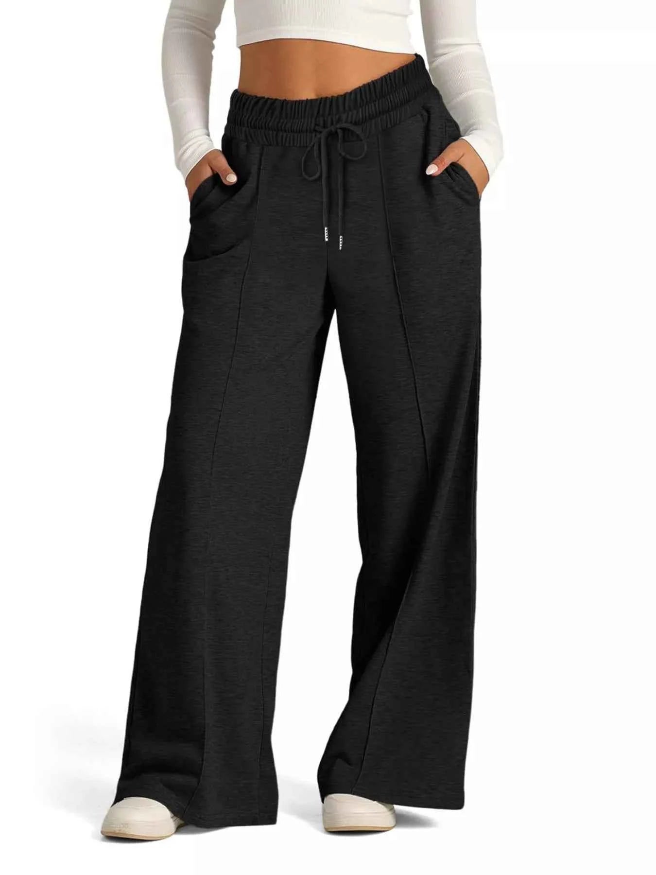women_fashion - littlescollectionsweatpantsWide Leg Drawstring Sweatpants Womencomfortable pants women